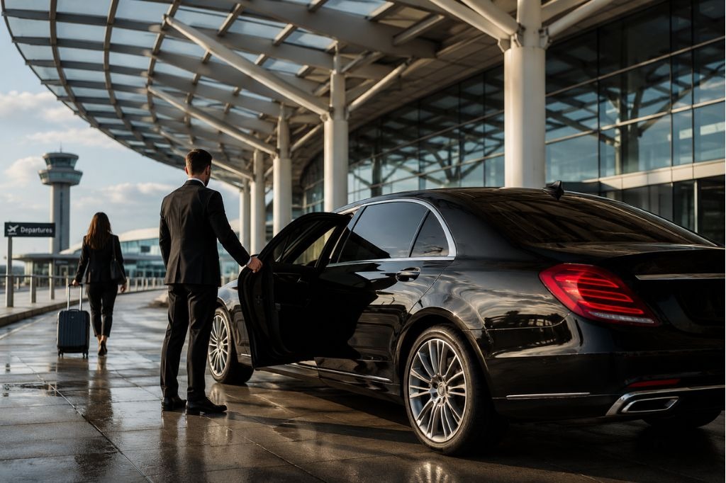 Chauffeur service Seattle - professional driver standing beside black executive sedan
